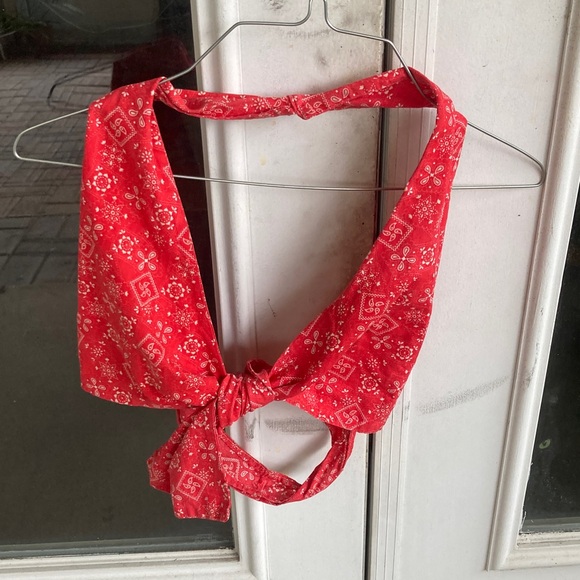 Tops - Y2K Vintage. Red Bandana Print Halter Top